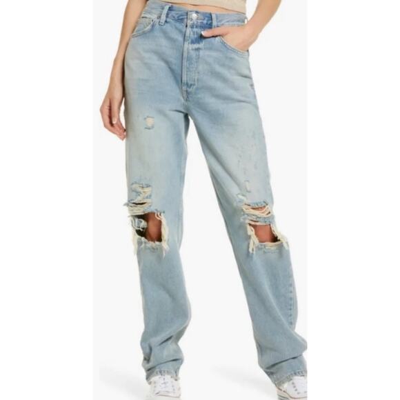 Free People We The Free Lasso Jeans 27 Light Wash Foxtrot Distressed Button Fly - Picture 2 of 11